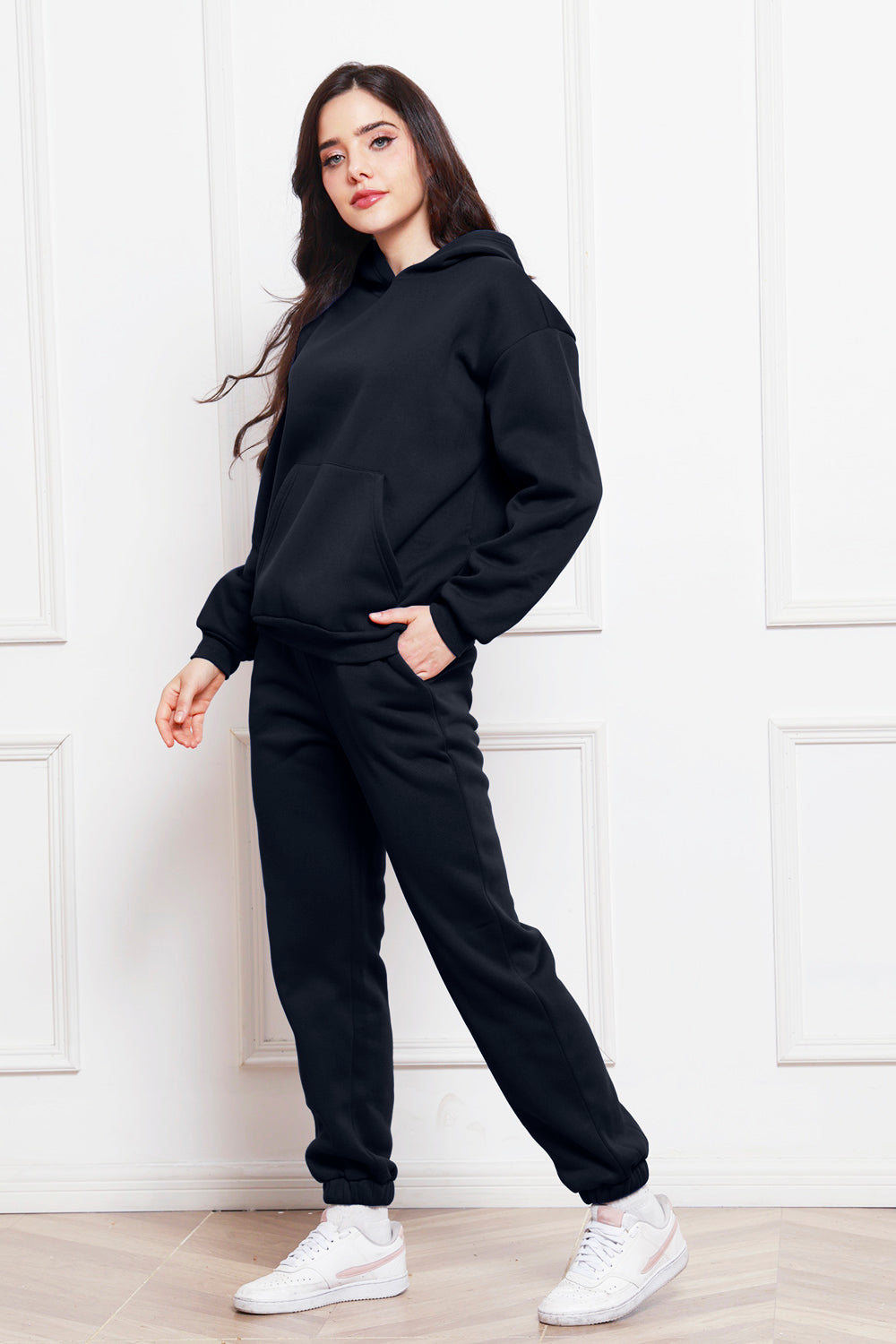 Drop Shoulder Long Sleeve Hoodie and Pants Set - The Boutie Shop