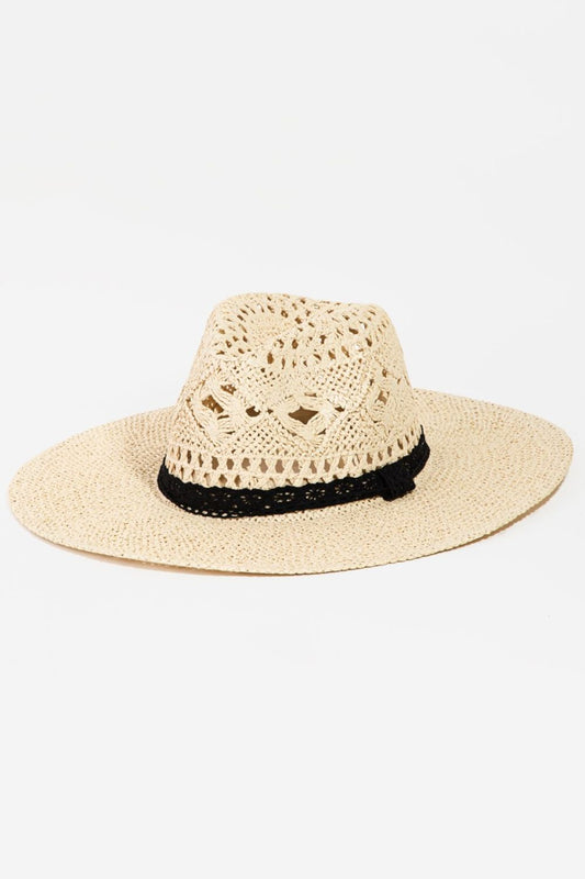 Fame Openwork Lace Detail Wide Brim Hat - The Boutie Shop