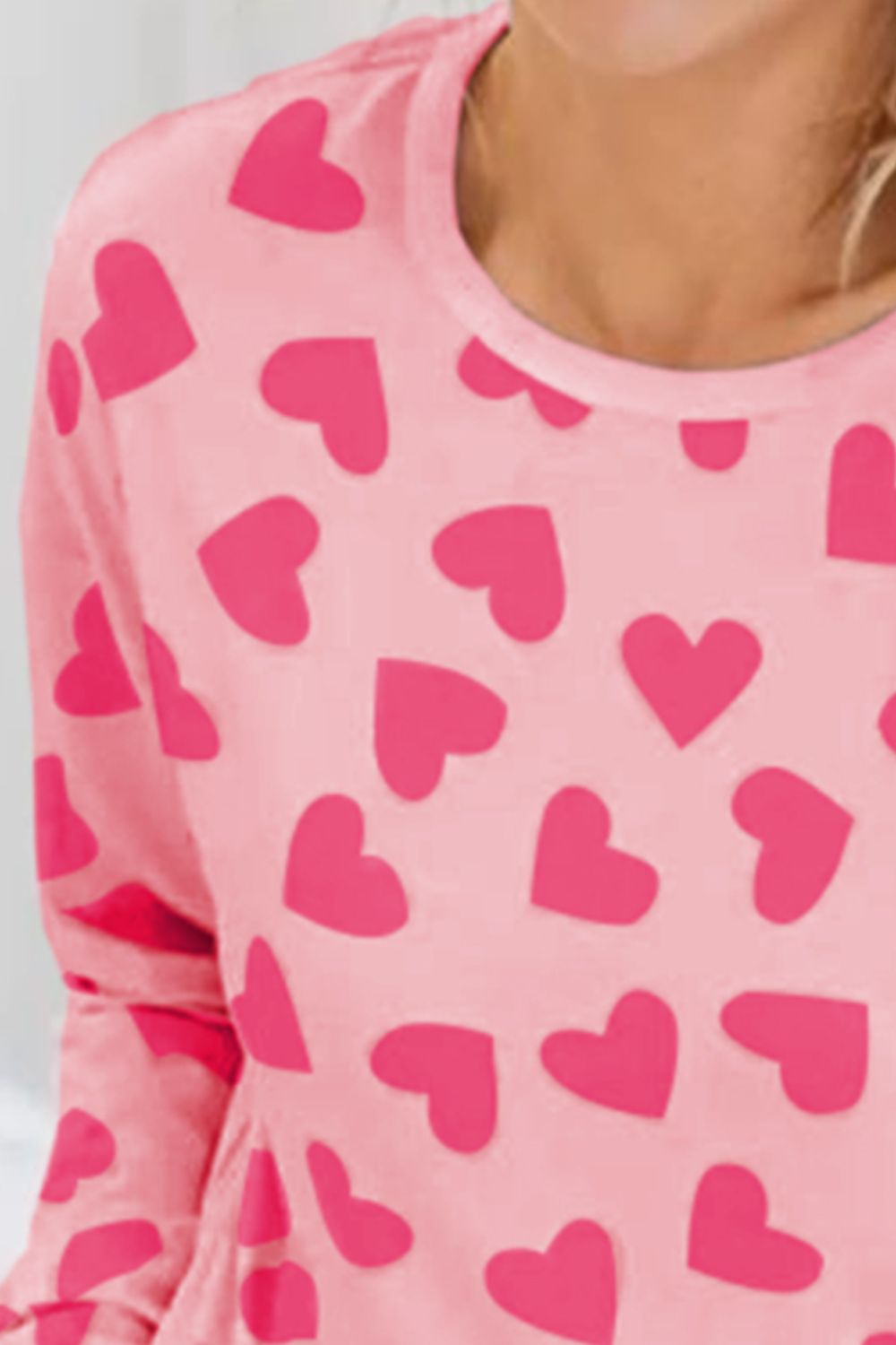 Heart Print Round Neck Top and Shorts Lounge Set - The Boutie Shop