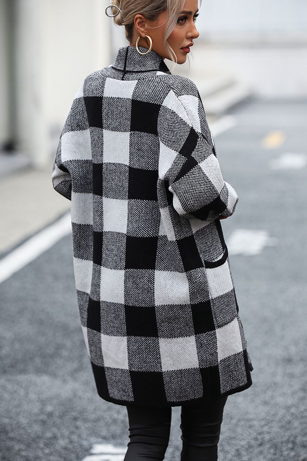 Plaid Dropped Shoulder Cardigan with Pocket - The Boutie Shop