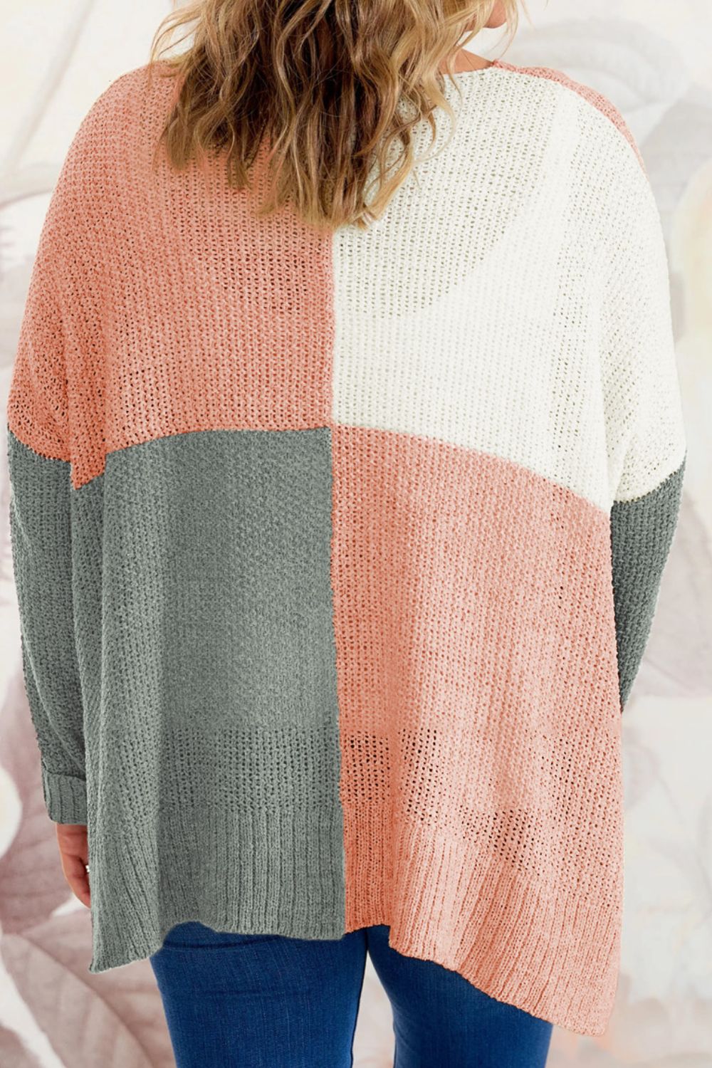 Plus Size Color Block Round Neck Sweater - The Boutie Shop