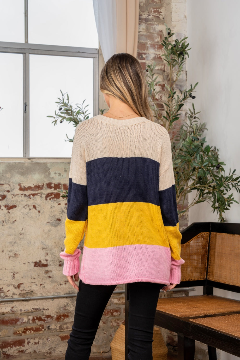 Sew In Love Full Size Color Block Exposed Seam Sweater - The Boutie Shop