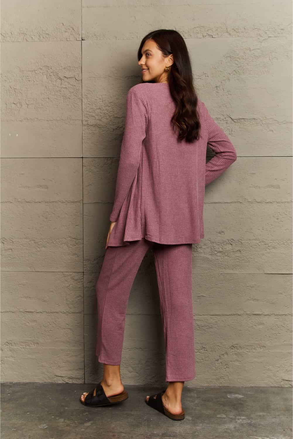 Ninexis Full Size Cropped Top, Long Pants and Cardigan Lounge Set - The Boutie Shop