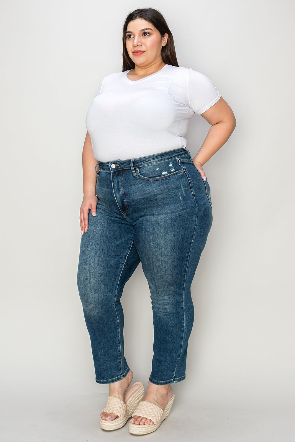 Judy Blue Full Size Tummy Control High Waist Slim Jeans - The Boutie Shop