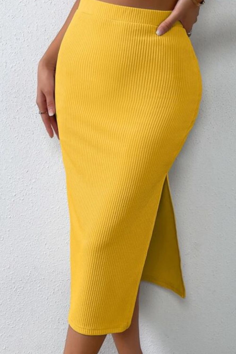 Ribbed Round Neck Tank and Slit Skirt Sweater Set - The Boutie Shop