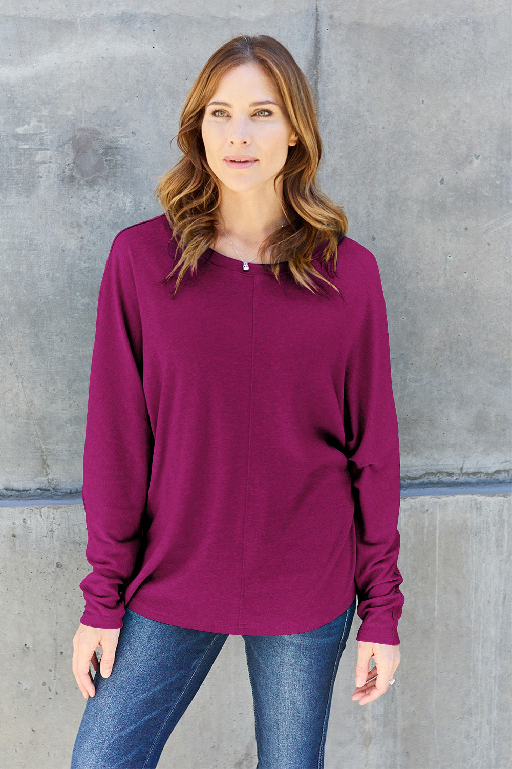 Double Take Full Size Round Neck Long Sleeve T-Shirt - The Boutie Shop