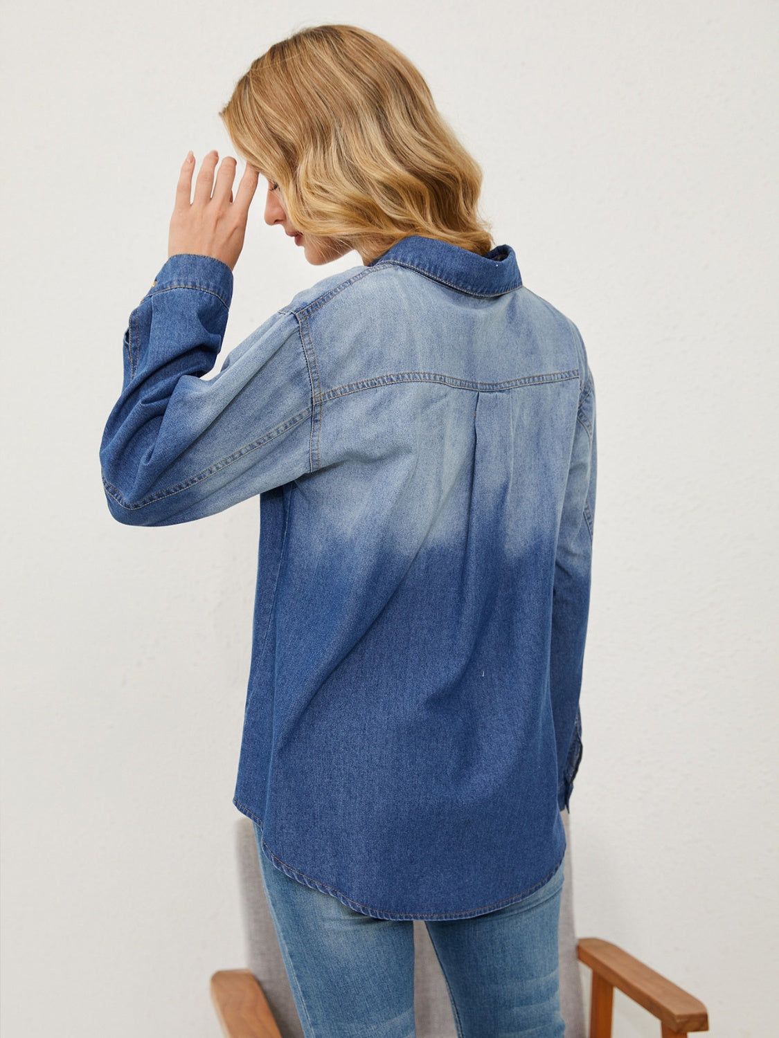 Pocketed Button Up Dropped Shoulder Denim Jakcet - The Boutie Shop