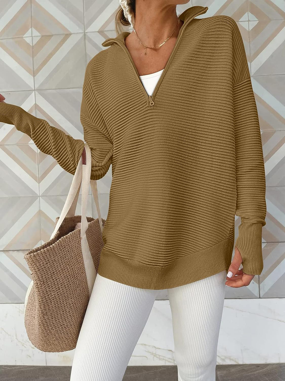 Half Zip Long Sleeve Knit Top - The Boutie Shop