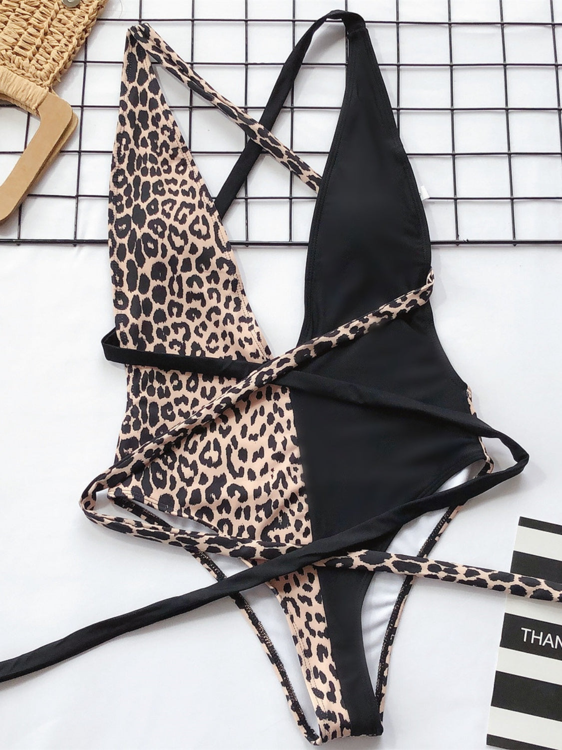 Tied Leopard Plunge One-Piece Swimwear - The Boutie Shop