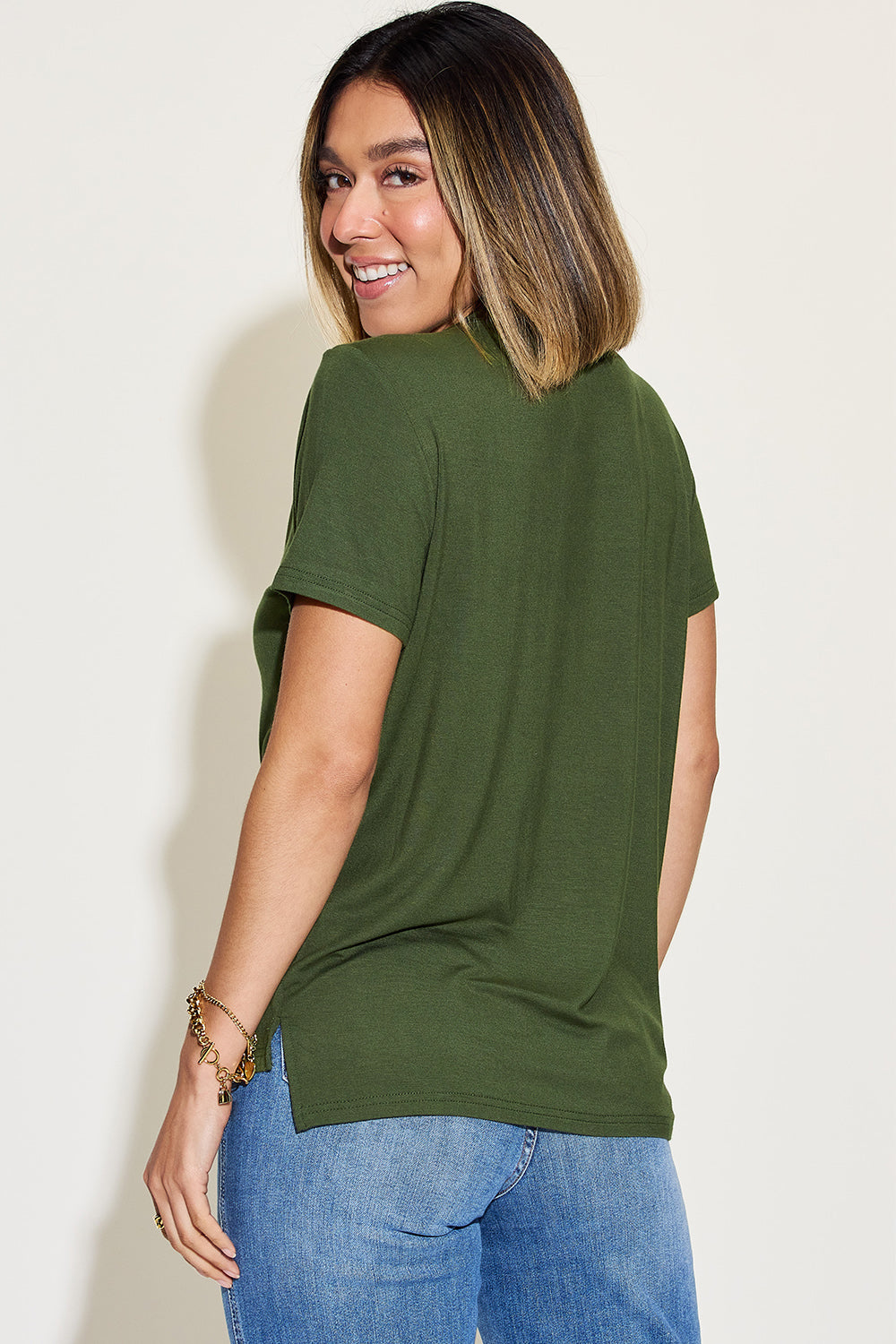 Basic Bae Full Size V-Neck High-Low T-Shirt - The Boutie Shop