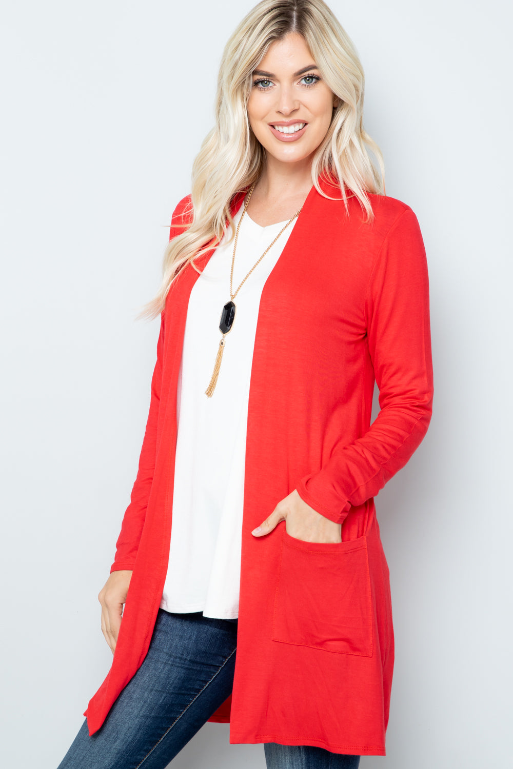 Celeste Full Size Open Front Cardigan with Pockets - The Boutie Shop