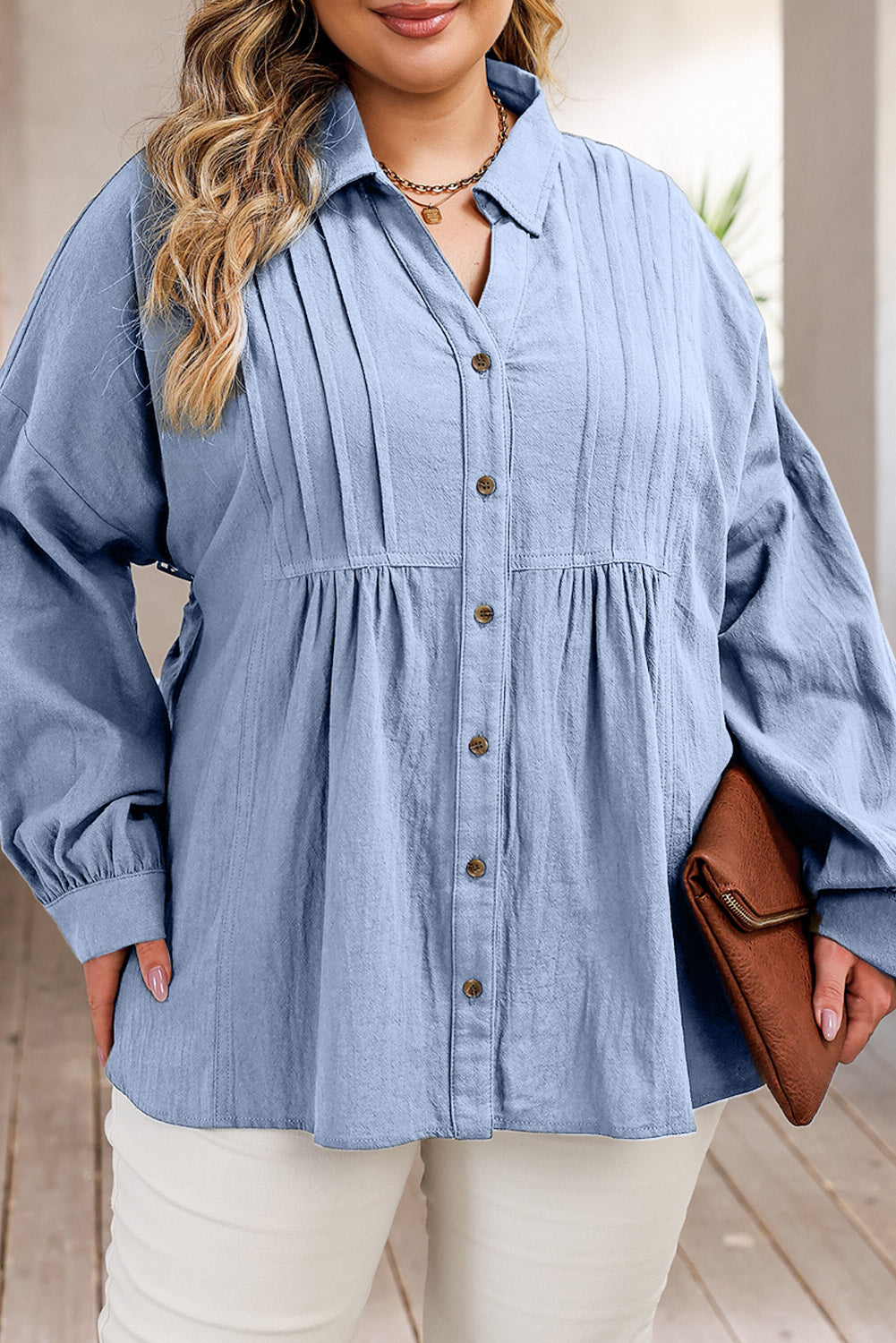 Plus Size High-Low Button Up Dropped Shoulder Shirt - The Boutie Shop