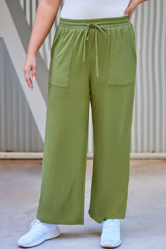 Plus Size Drawstring Straight Pants with Pockets - The Boutie Shop