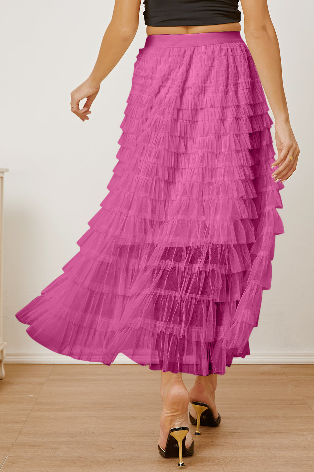 Ruched High Waist Tiered Skirt - The Boutie Shop