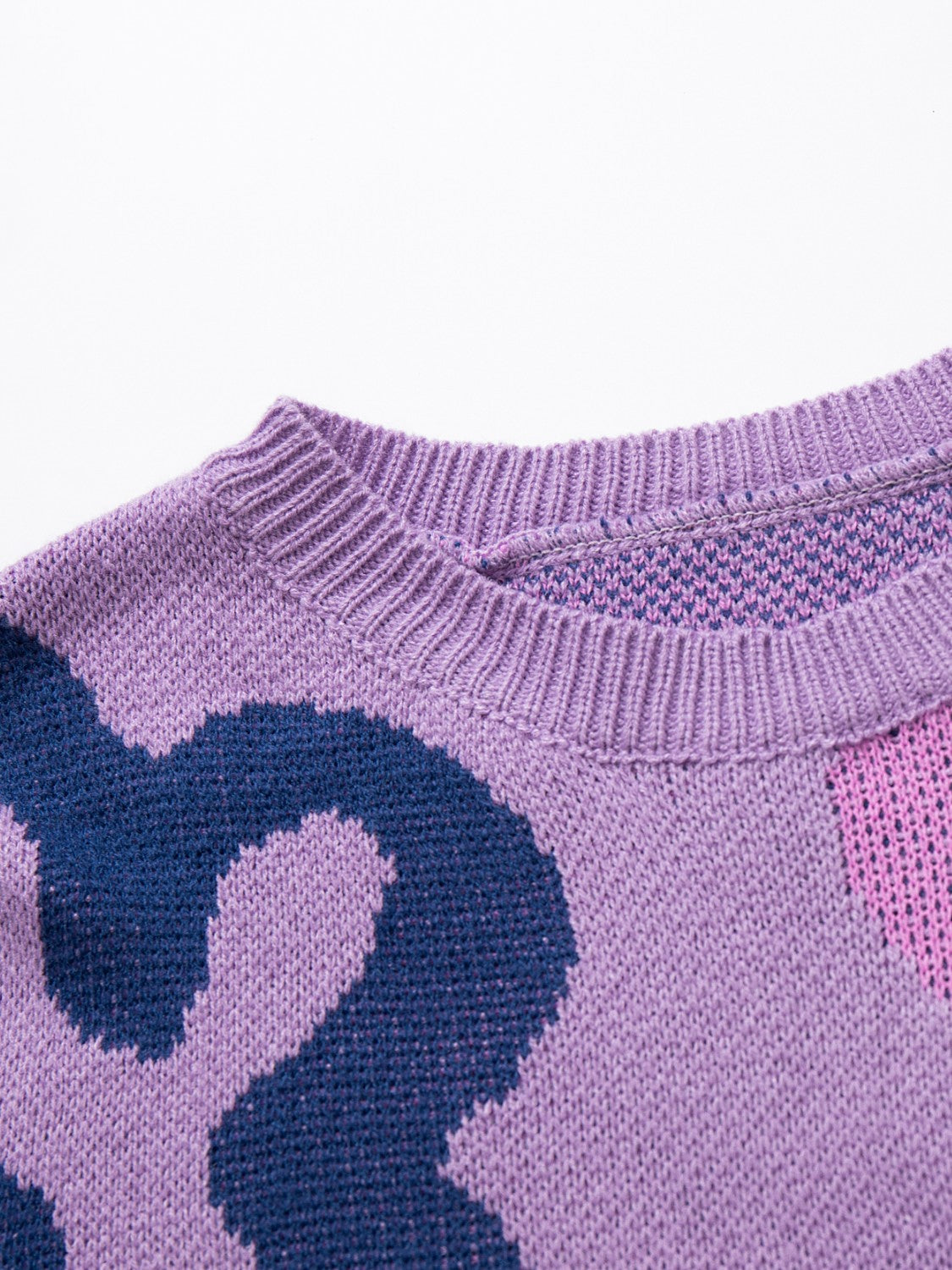 Flower Pattern Round Neck Long Sleeve Sweater - The Boutie Shop