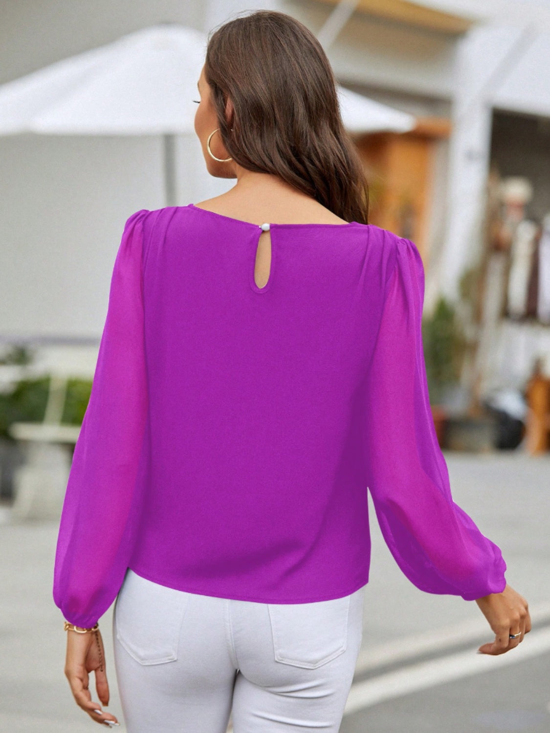 Round Neck Long Sleeve Blouse - The Boutie Shop