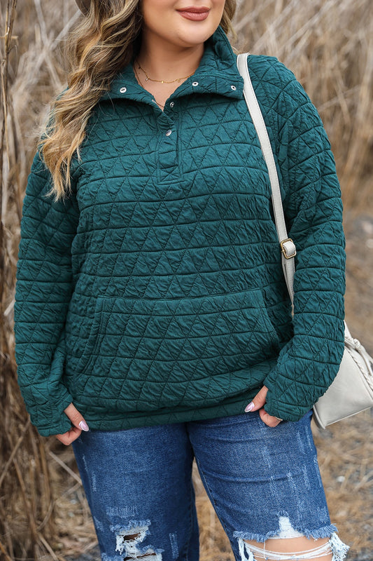 Plus Size Quarter Snap Quilted Sweatshirt - The Boutie Shop