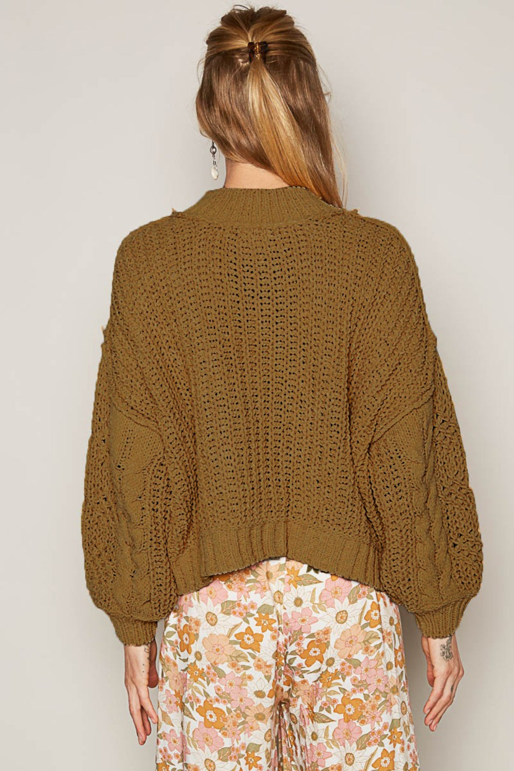 POL Mock Neck Cable Knit Sweater - The Boutie Shop