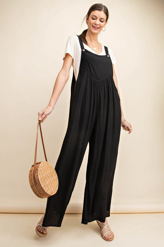 Kori America Full Size Sleeveless Ruched Wide Leg Overalls - The Boutie Shop