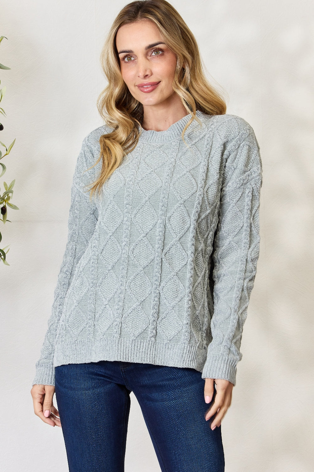 BiBi Cable Knit Round Neck Sweater - The Boutie Shop