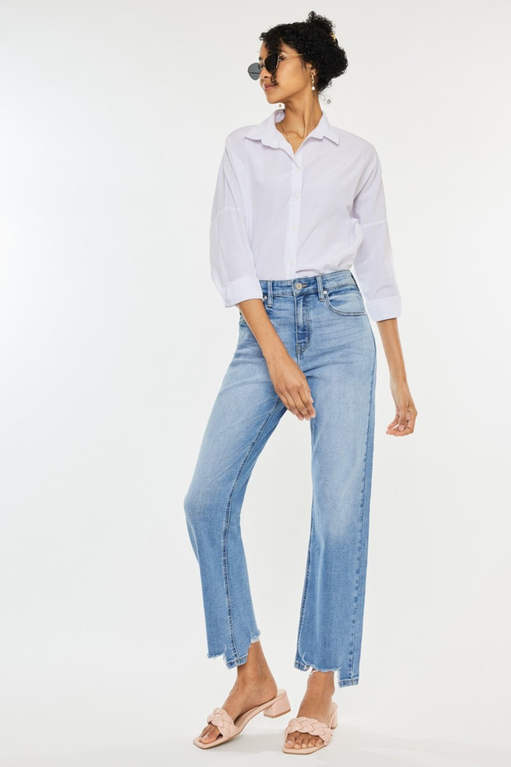 Kancan High Waist Raw Hem Straight Jeans - The Boutie Shop