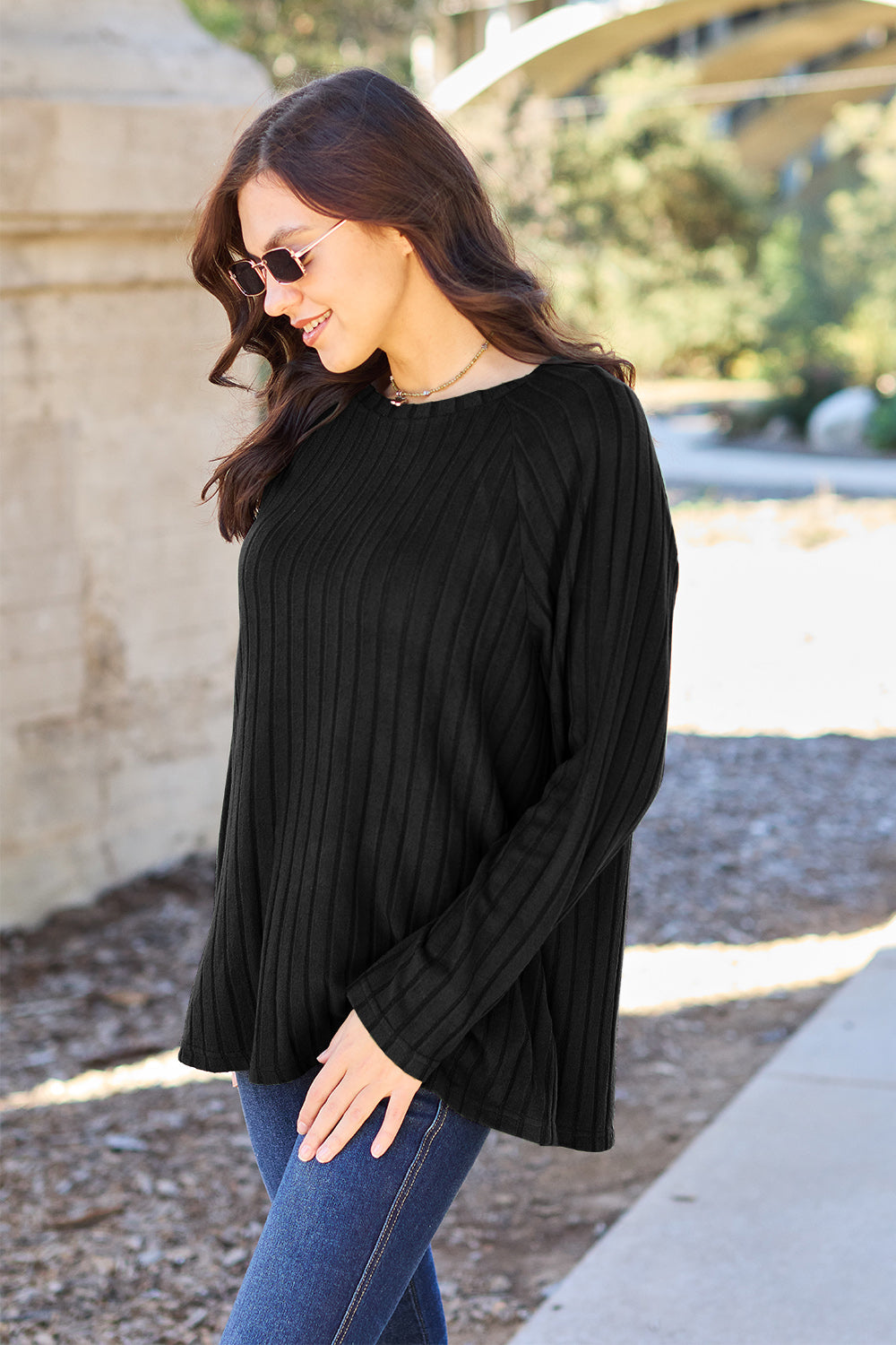 Basic Bae Full Size Ribbed Round Neck Long Sleeve Knit Top - The Boutie Shop