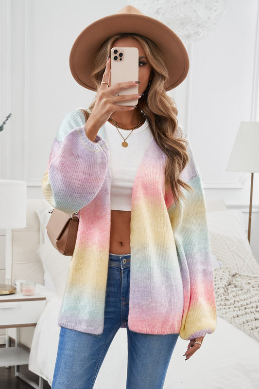 Contrast Balloon Sleeve Dropped Shoulder Cardigan - The Boutie Shop