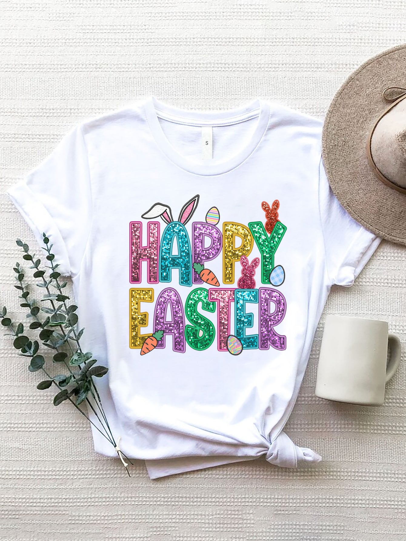 HAPPY EASTER Round Neck Short Sleeve T-Shirt - The Boutie Shop