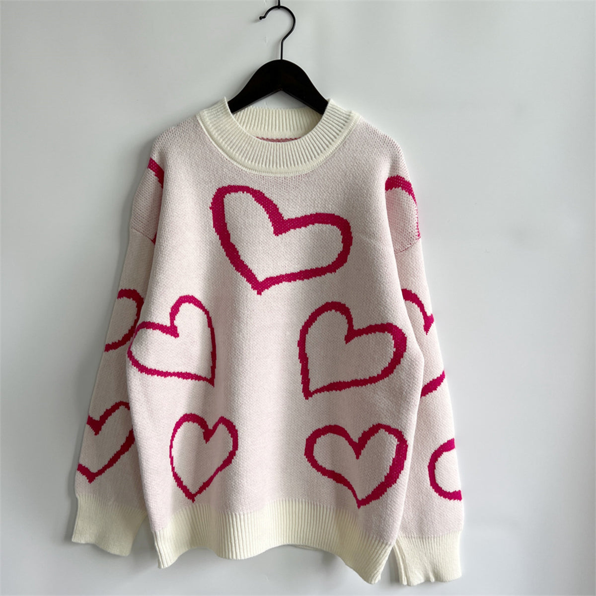 Heart Pattern Long Sleeve Sweater - The Boutie Shop