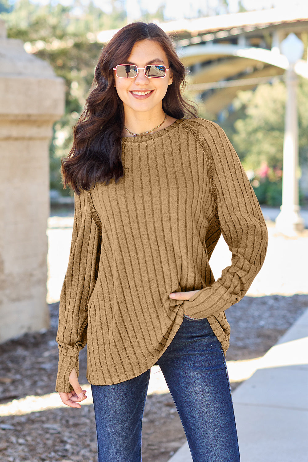 Basic Bae Full Size Ribbed Round Neck Long Sleeve Knit Top - The Boutie Shop