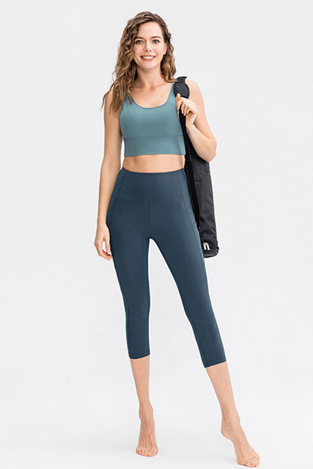 Wide Waistband Cropped Active Leggings with Pockets - The Boutie Shop