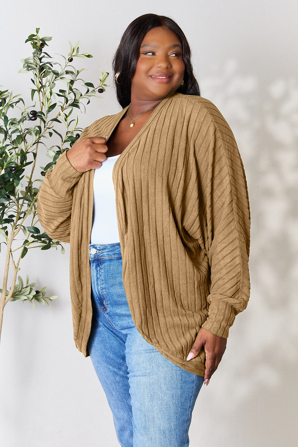 Basic Bae Full Size Ribbed Cocoon Cardigan - The Boutie Shop