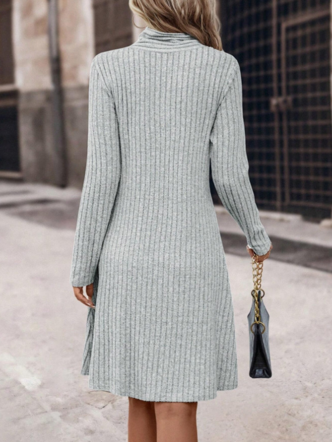 Ribbed Long Sleeve Sweater Dress - The Boutie Shop