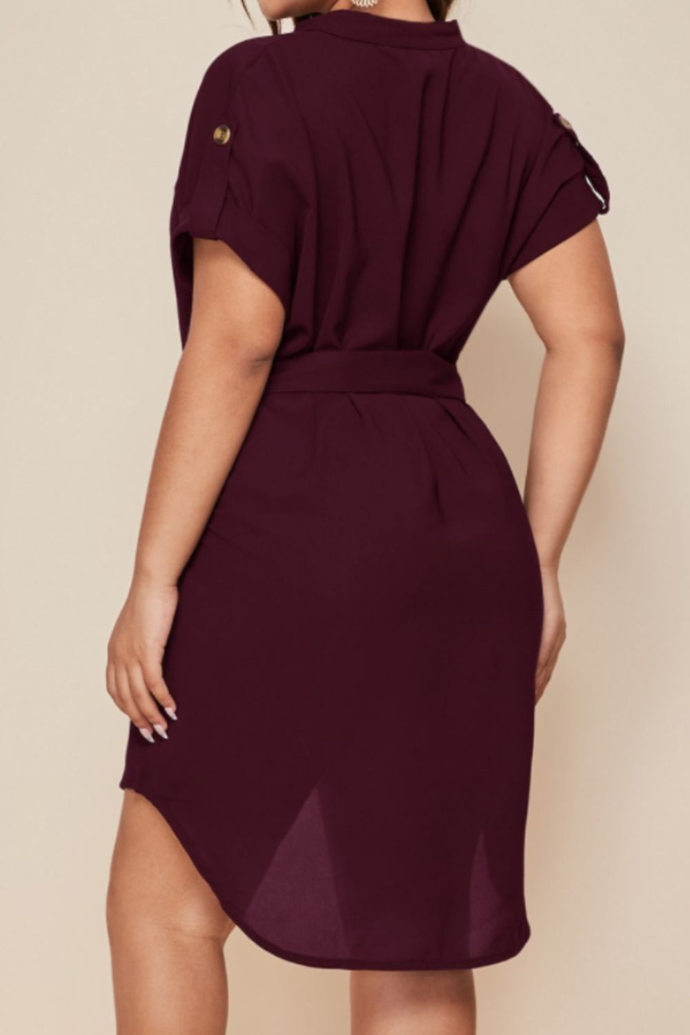 Plus Size Notched Tie Waist Mini Dress - The Boutie Shop