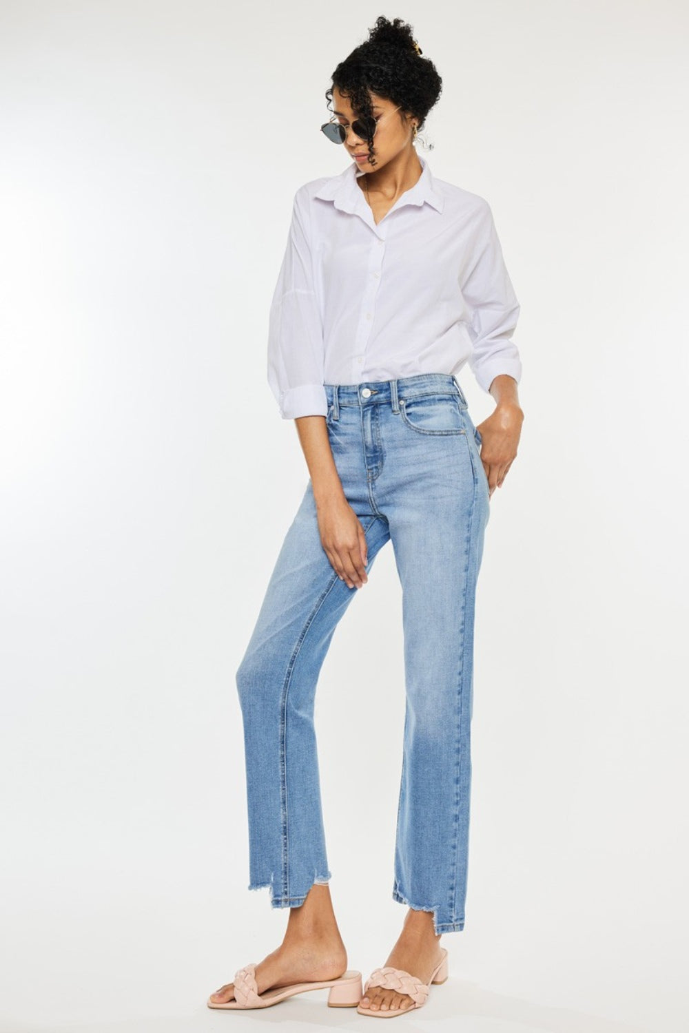 Kancan High Waist Raw Hem Straight Jeans - The Boutie Shop