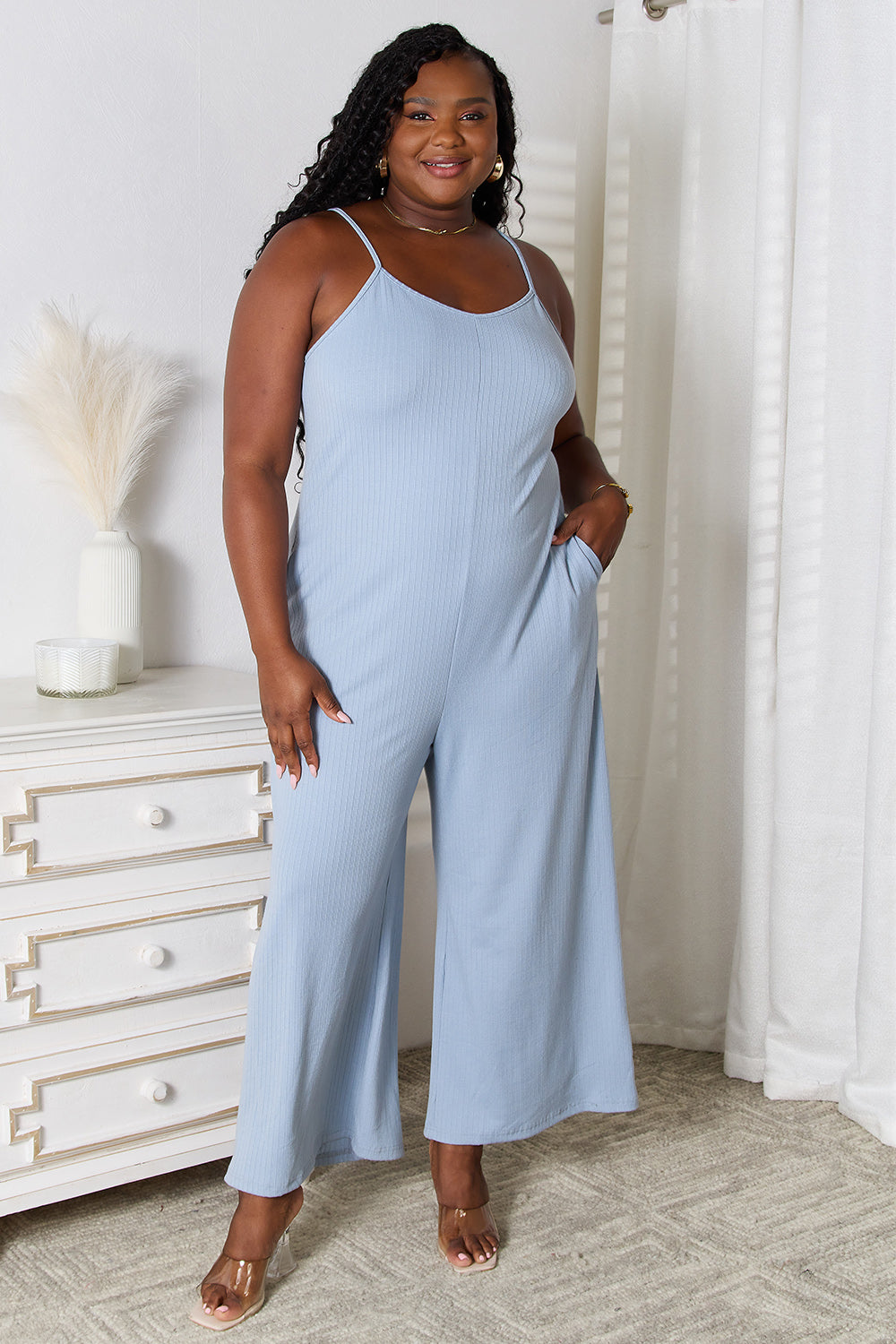 Basic Bae Full Size Spaghetti Strap V-Neck Jumpsuit - The Boutie Shop