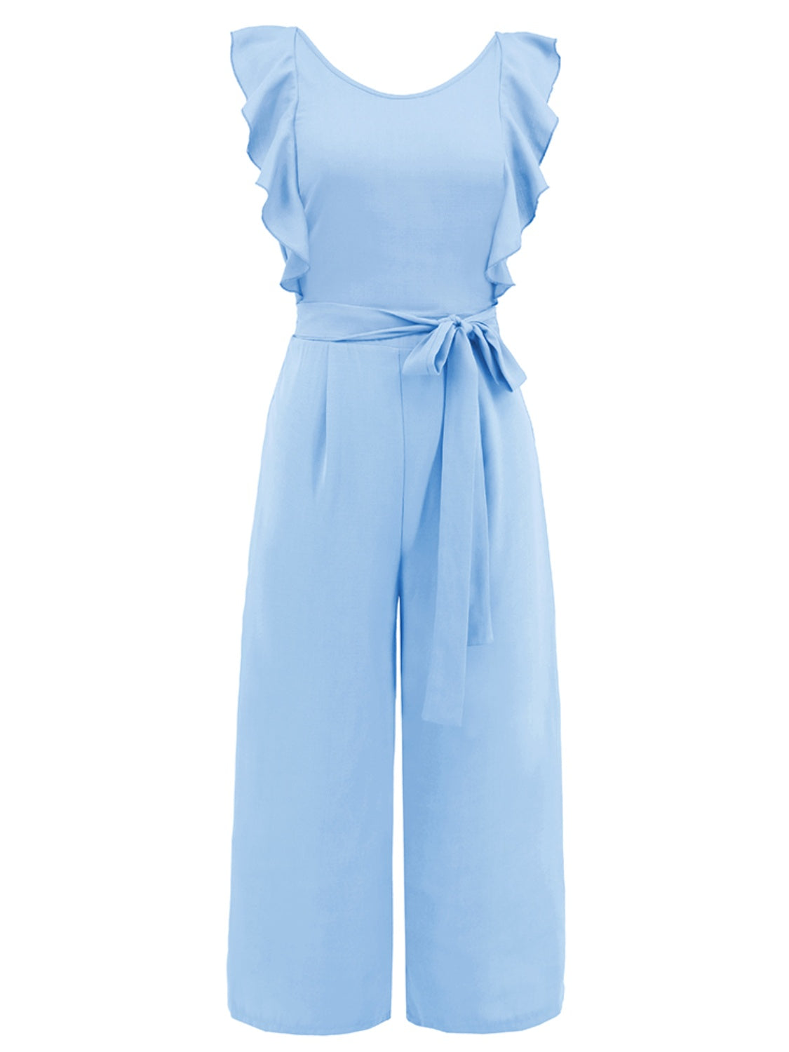 Tied Ruffled Round Neck Jumpsuit - The Boutie Shop