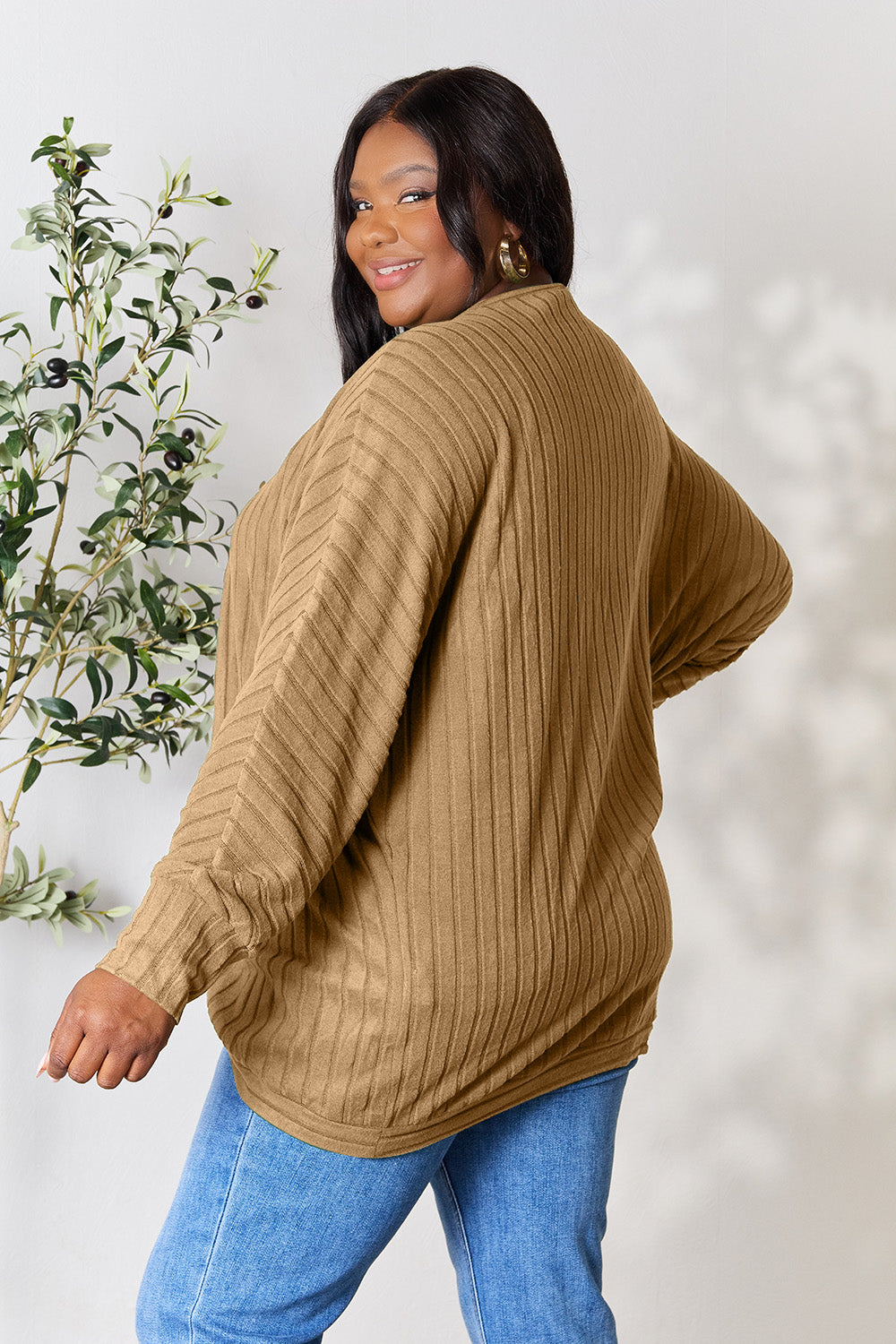 Basic Bae Full Size Ribbed Cocoon Cardigan - The Boutie Shop