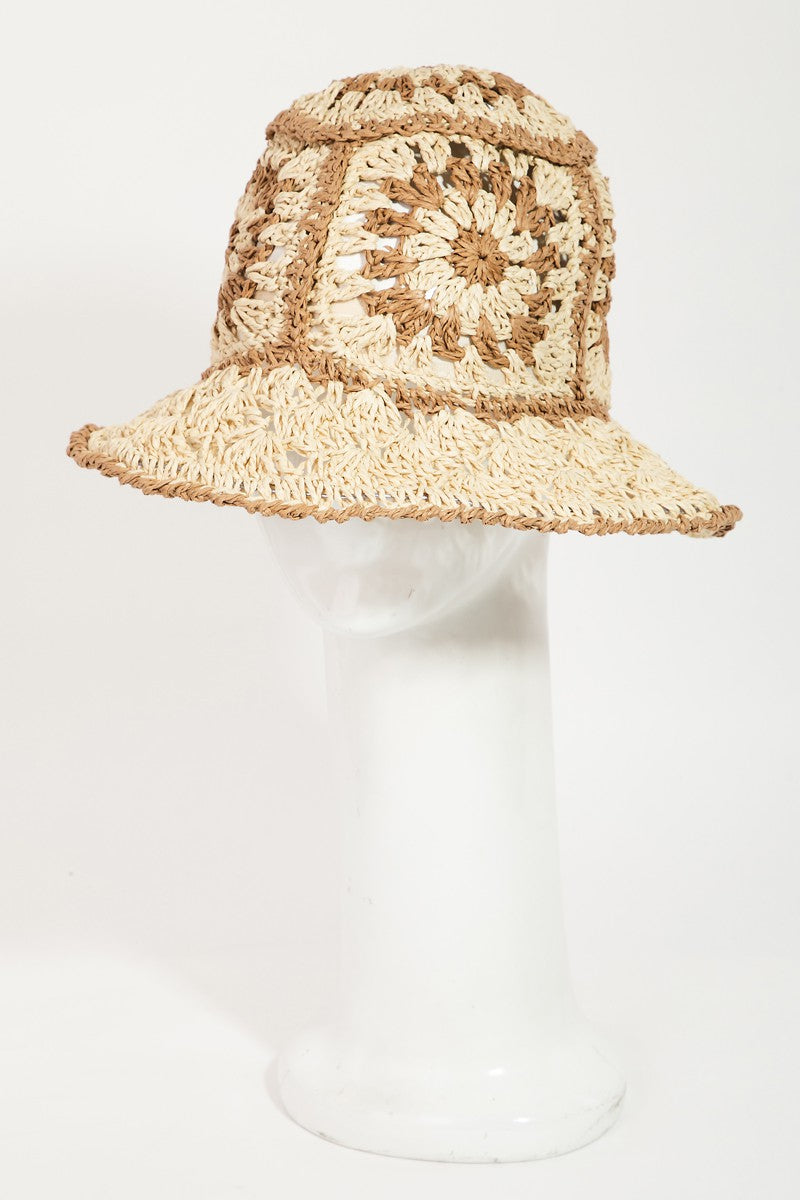 Fame Contrast Geometric Wide Brim Hat - The Boutie Shop