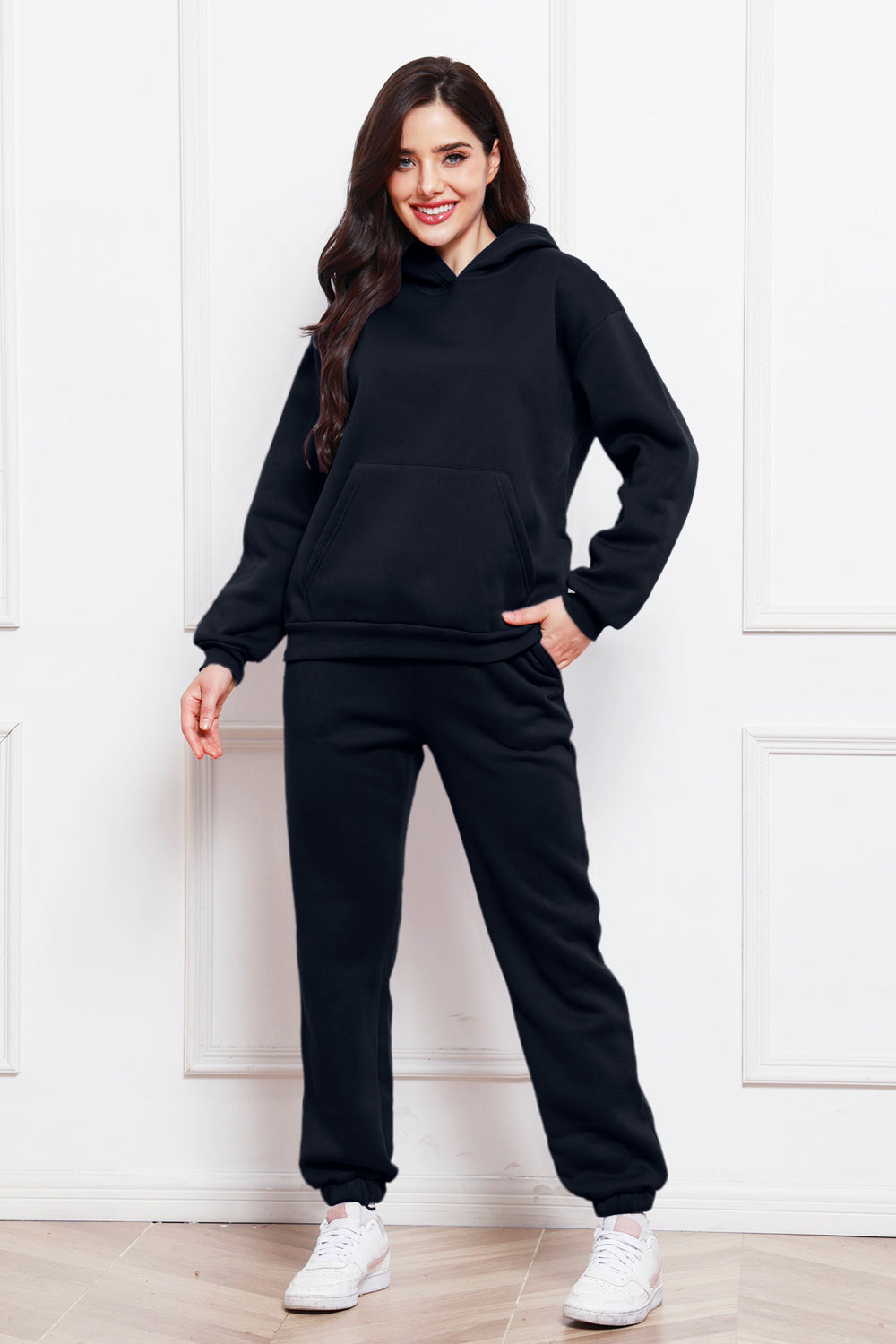 Drop Shoulder Long Sleeve Hoodie and Pants Set - The Boutie Shop