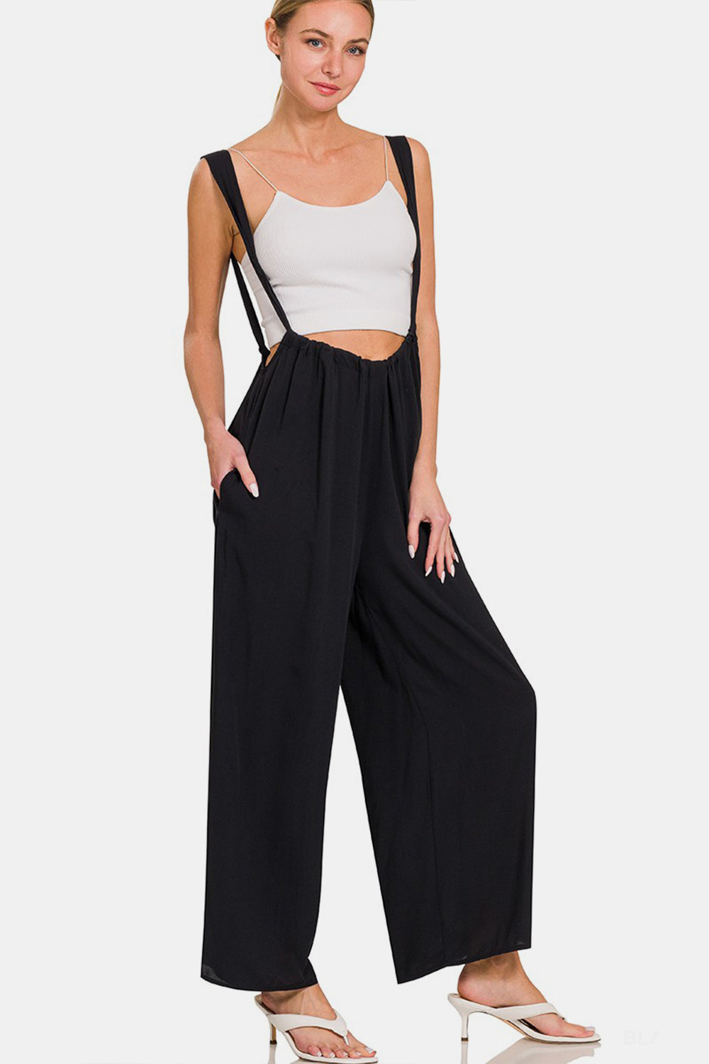 Zenana Tie Back Suspender Jumpsuit with Pockets - The Boutie Shop