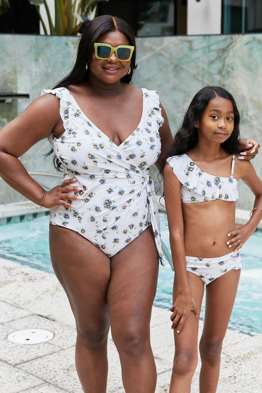 Marina West Swim Float On Ruffle Faux Wrap One-Piece in Daisy Cream - The Boutie Shop