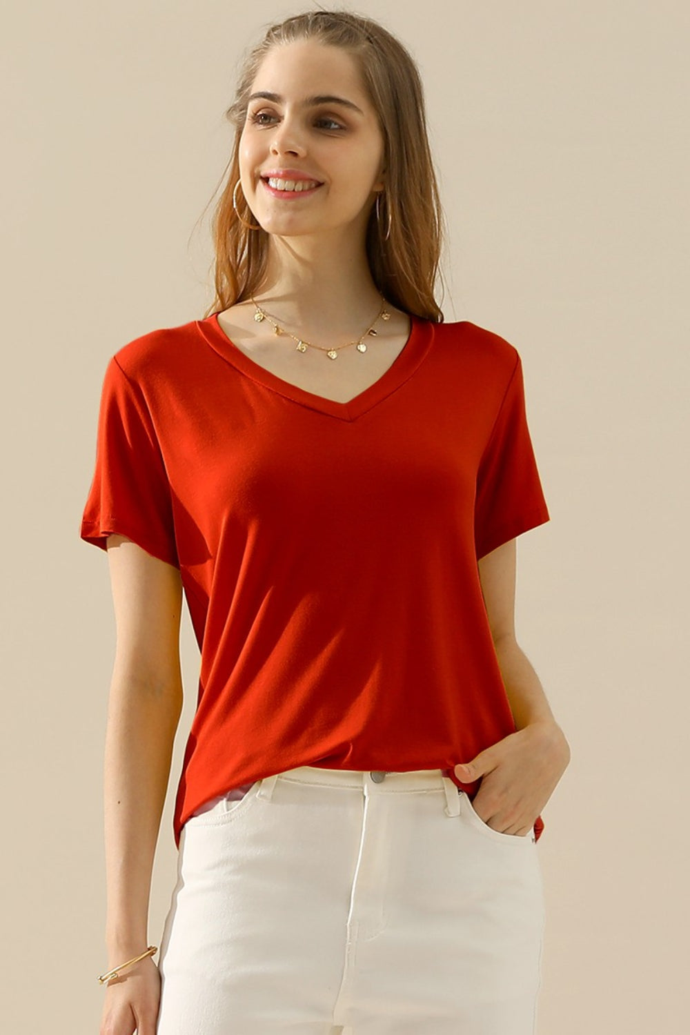 Ninexis Full Size V-Neck Short Sleeve T-Shirt - The Boutie Shop