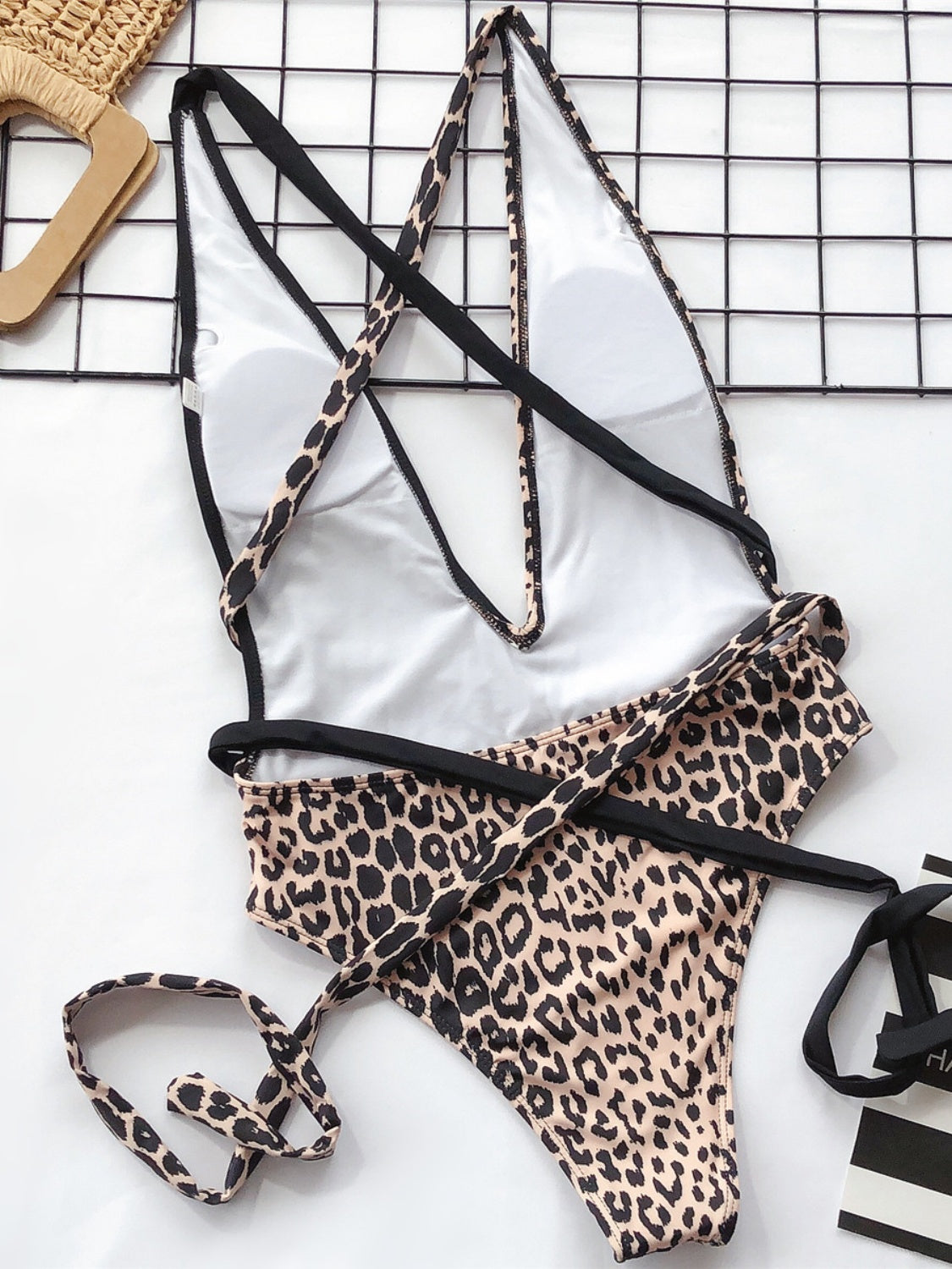 Tied Leopard Plunge One-Piece Swimwear - The Boutie Shop