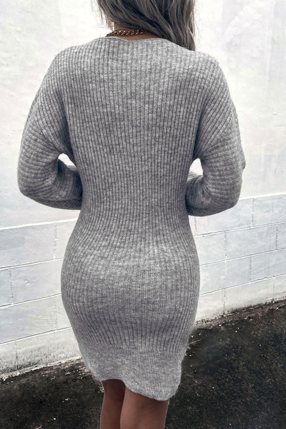 Ribbed Long Sleeve Sweater Dress - The Boutie Shop