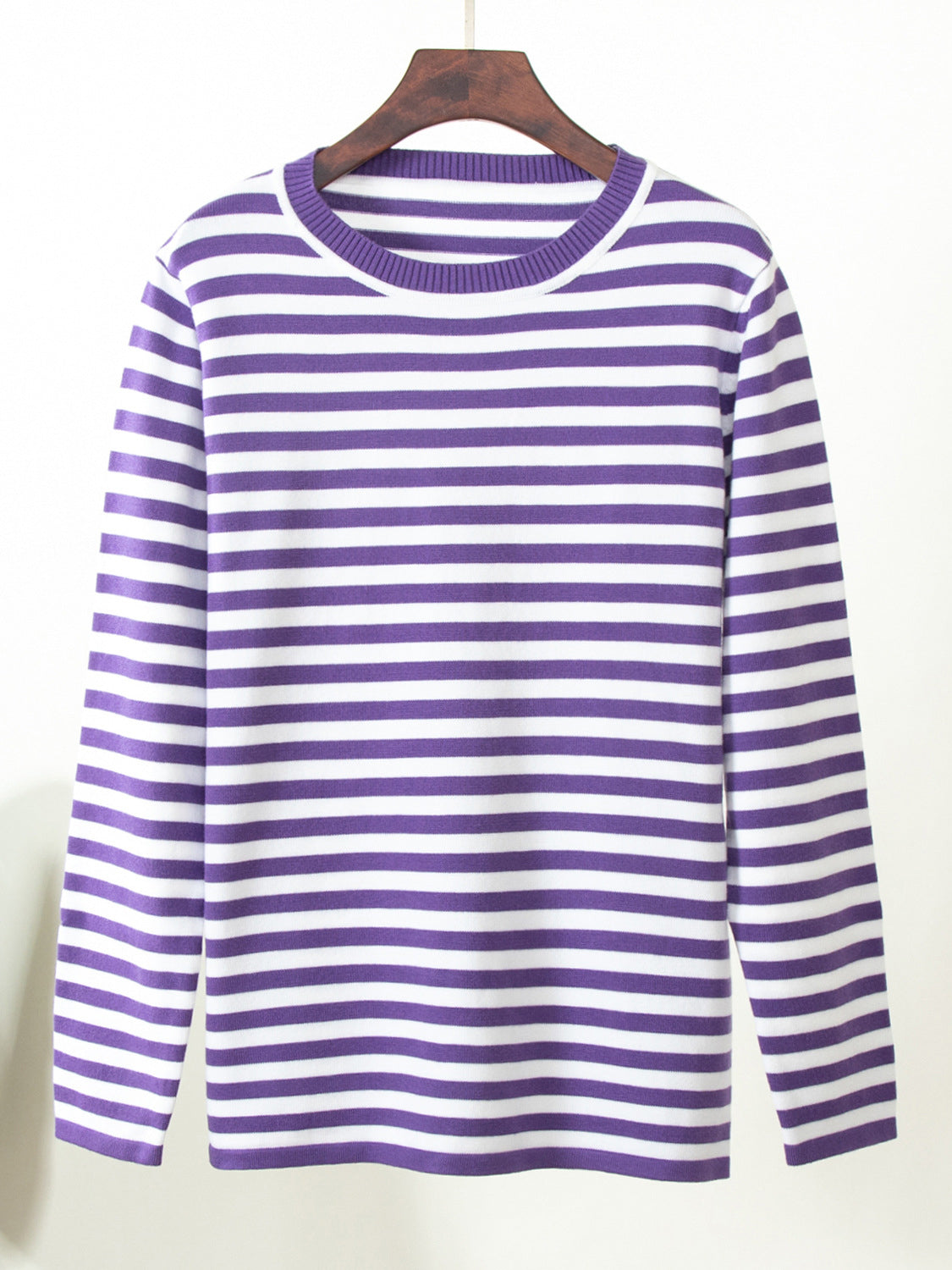 Striped Round Neck Long Sleeve Sweater - The Boutie Shop