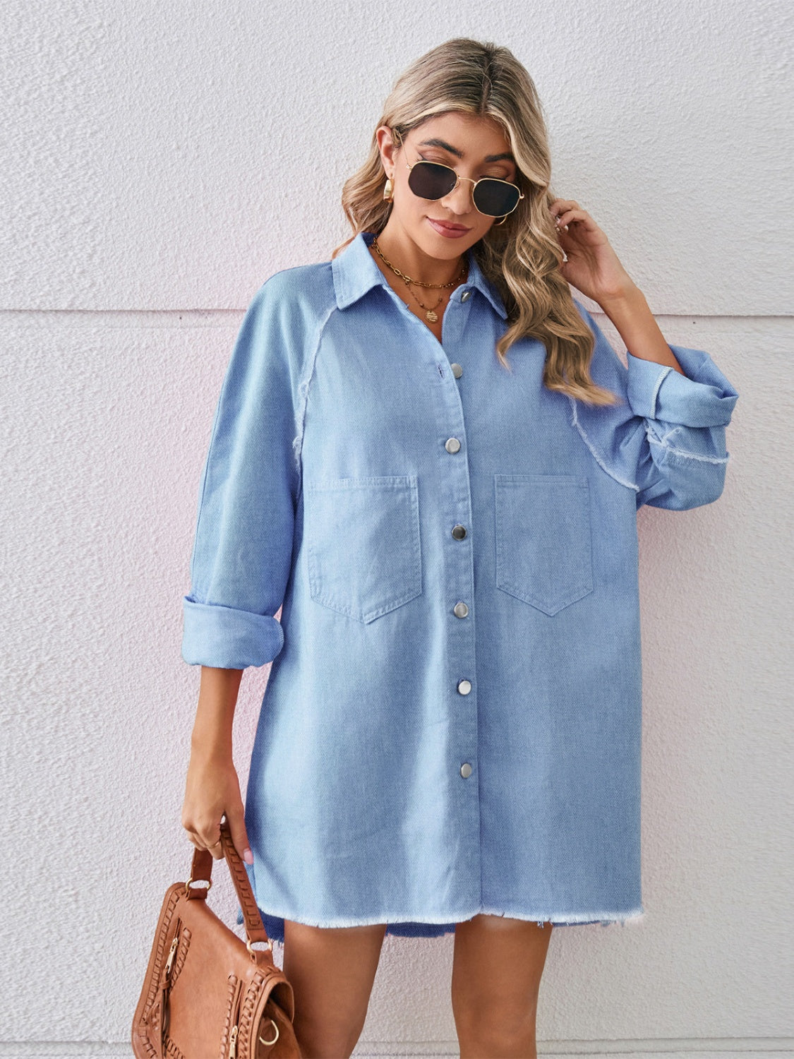 Raw Hem Button Up Denim Dress - The Boutie Shop