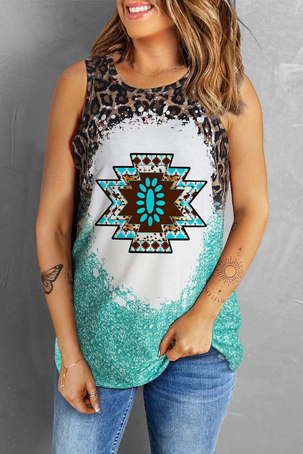 Leopard Round Neck Tank - The Boutie Shop