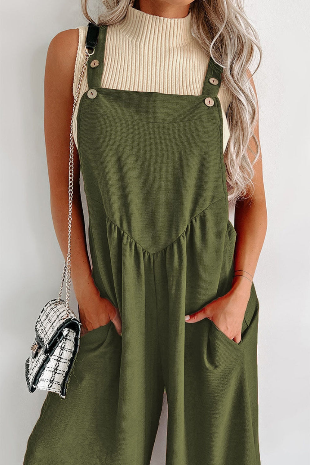 Square Neck Wide Strap Jumpsuit - The Boutie Shop