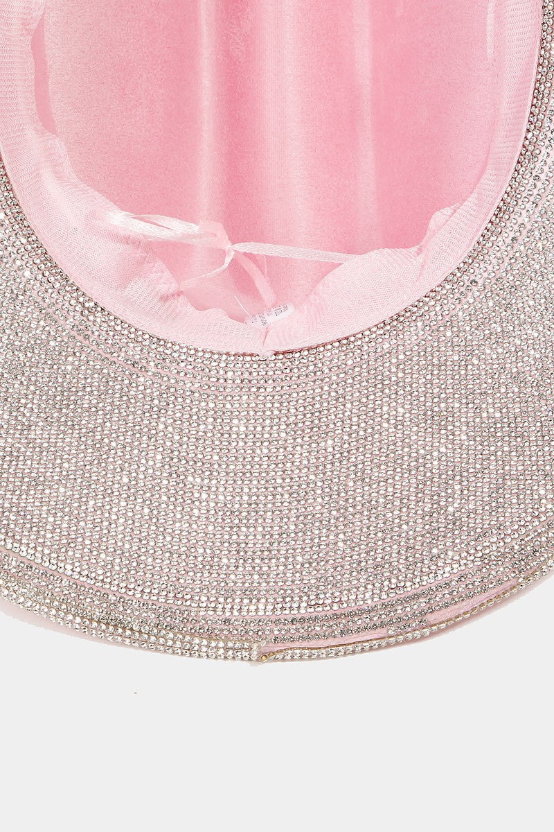 Fame Pave Rhinestone Trim Faux Suede Hat - The Boutie Shop